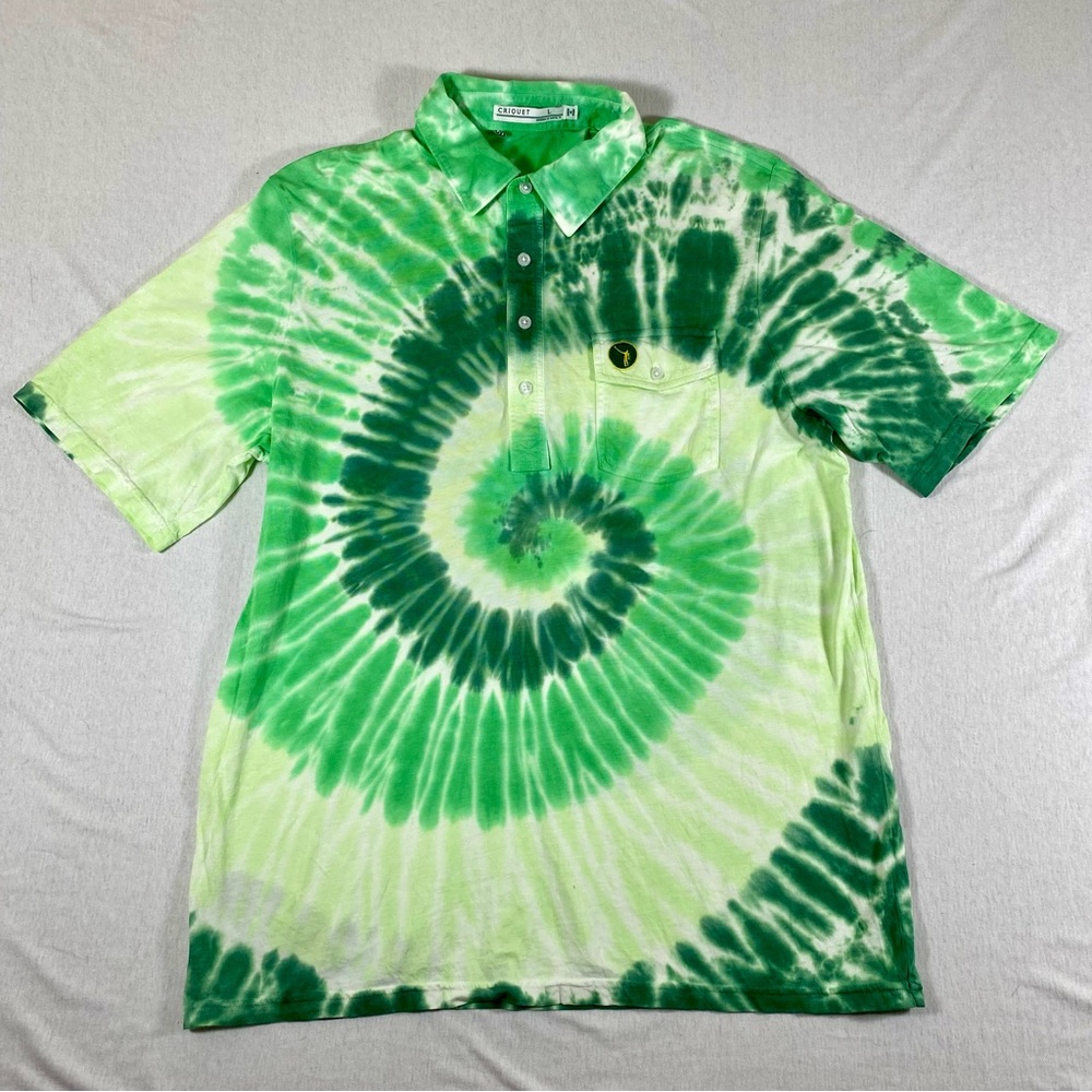 Criquet Austin FC Classic Players Polo Men’s Large Green Tie-Dye 100% Cotton